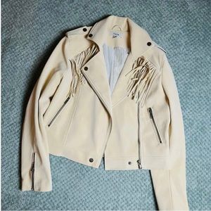 Fate cream vegan leather fringe crop western jacket